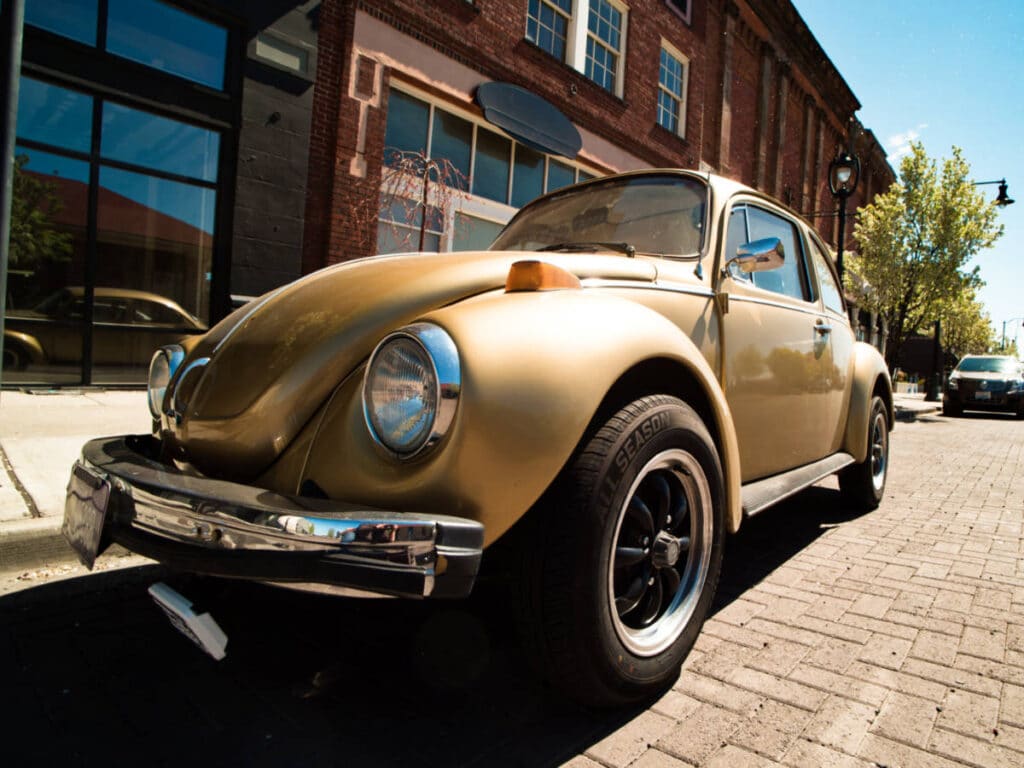 A classic car parked in the street at Yakima