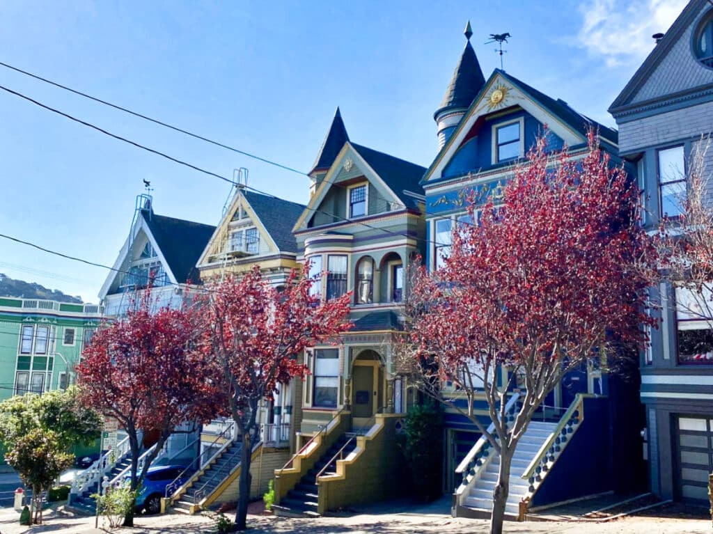 View of the classic Victorian Homes lined in the streets of NoPa
