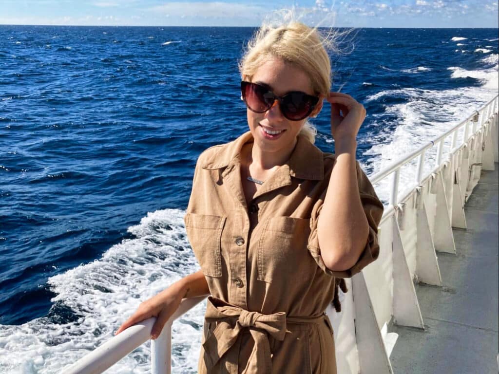 The author Claudicet Peña, posing for a photo during her whale-watching excursion