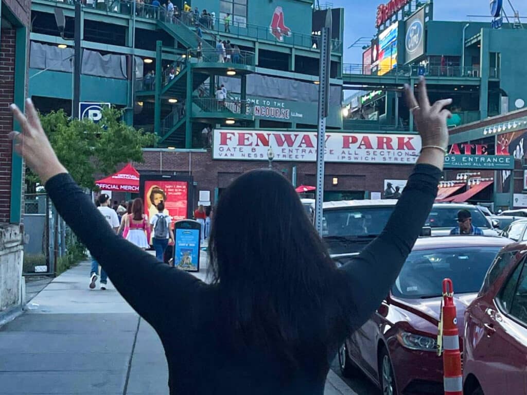 The author Claudicet Pena, posing on her way to the Fenway Park