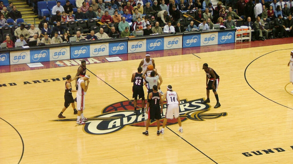 Players of the Cleveland Cavaliers on the court