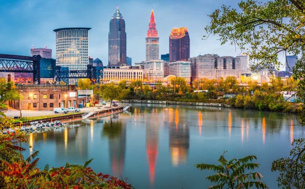 Reflection of the skyscrapers on the river