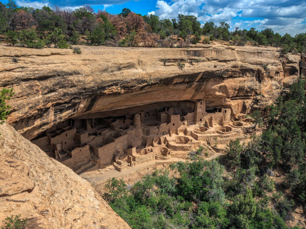 Overlooking view of the Cliff Palace in Mesa Verde National Park