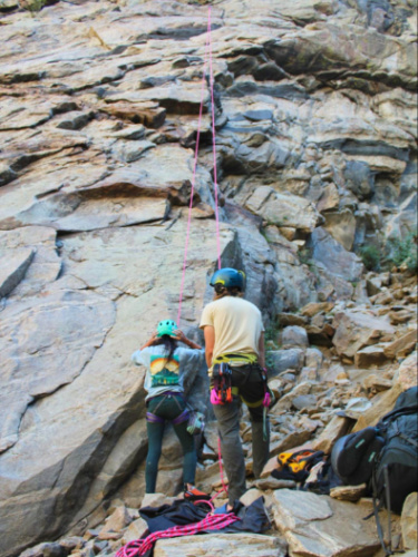 Editor Abigail Bliss and her husband preparing to climb in Clear Creek Canyon