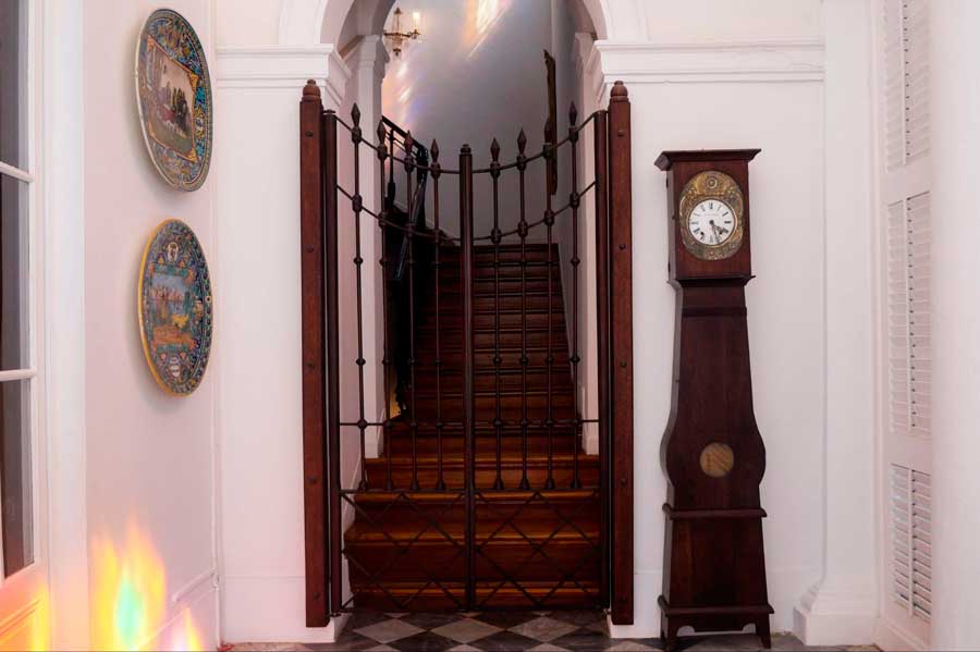 A staircase and the legendary clock at La Fortaleza