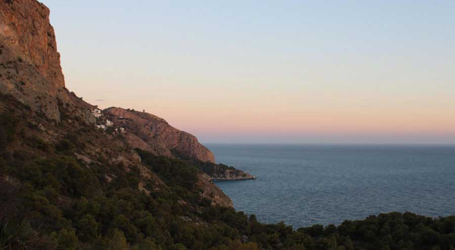 View at the coastal viewpoint in Nerja during sunset