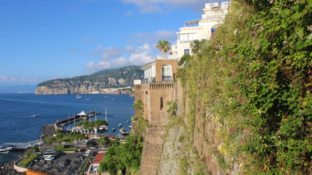 Overlooking view of the coastline from the beach pathway in Sant Agnello