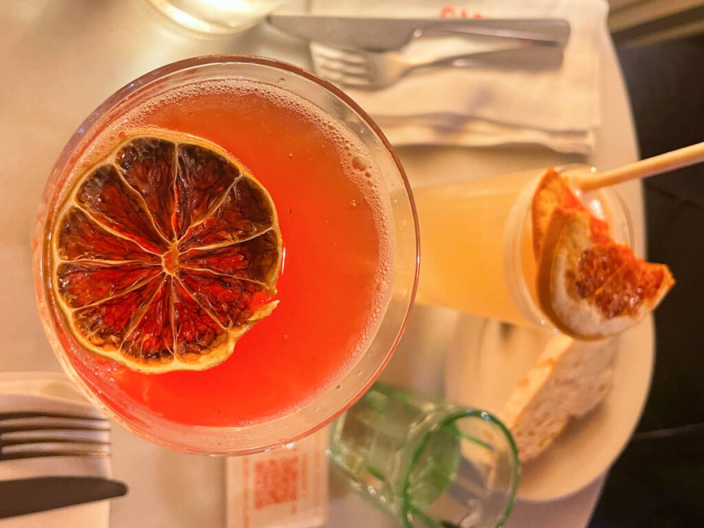 Closeup look of the glasses of cocktails from Carmina