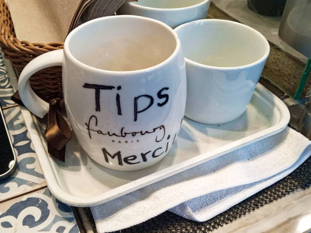 Closeup view of the mugs from a cafe in Vancouver