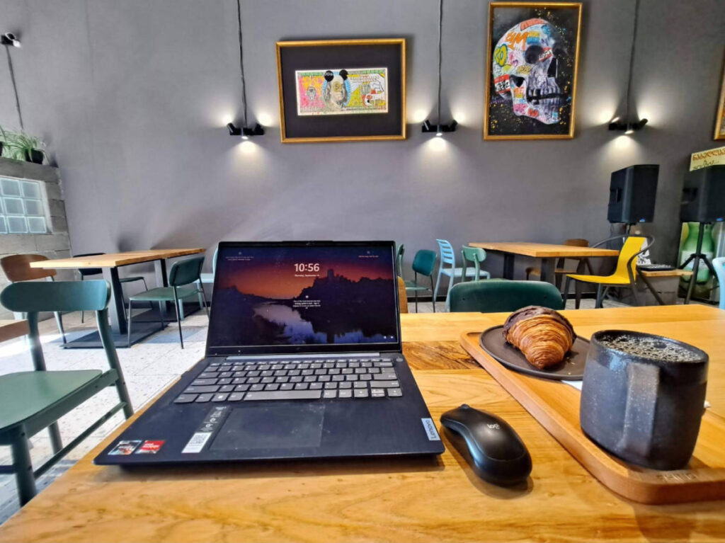 View of the author while working on a coffee shop in Batumi