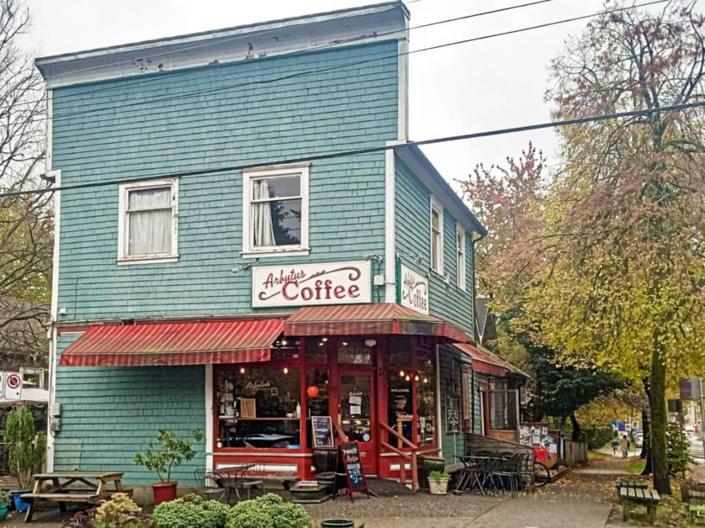Exterior view of Arbutus Coffee in Kitsilano
