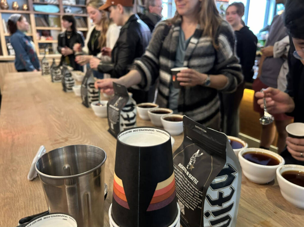 People coffee tasting at KEXP