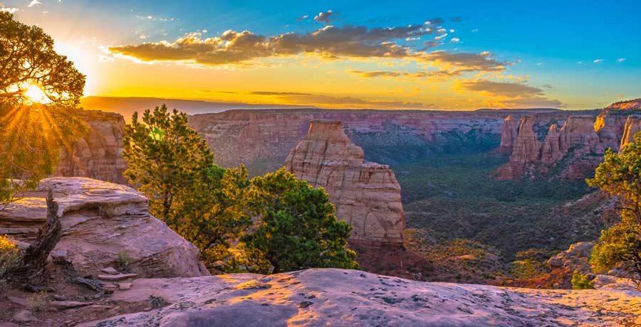 Scenic view in Colorado National Monument during sunrise