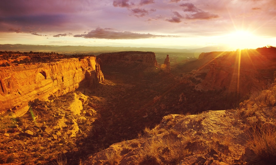 Scenic view of rocky mountains in Colorado National Monument at sunset