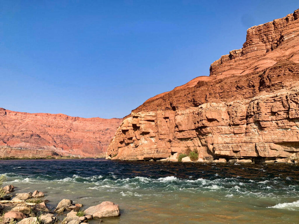 View of the Colorado River at the bottom of the Red Rocks