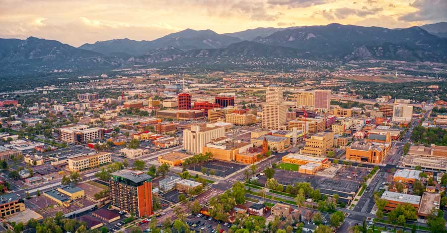 Aerial view of Colorado Springs during sunset