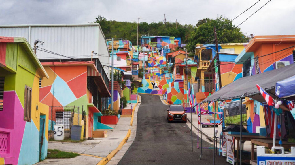 View of the colorful mural around Yaucromatic