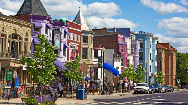 View of the colorful row buildings along the Adams Morgan neighborhood