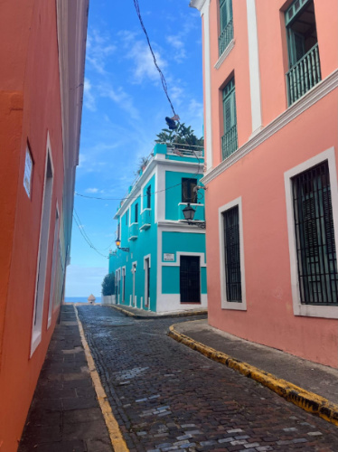 View of colorful buildings on a street in Old San Juan