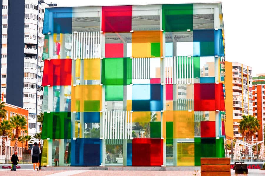 Façade of the colorful cultural center of Centre Pompidou Málaga