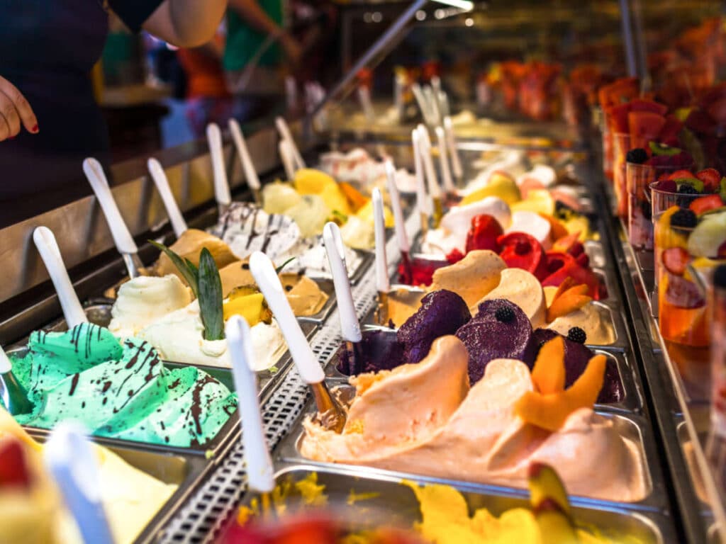 View of the displayed colorful gelato