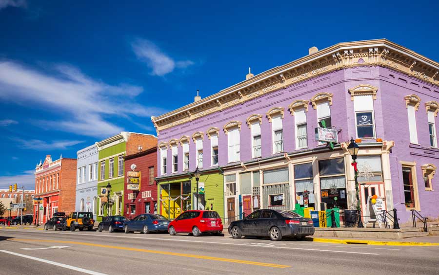 View of colorful houses in the Historic Downtown Leadville