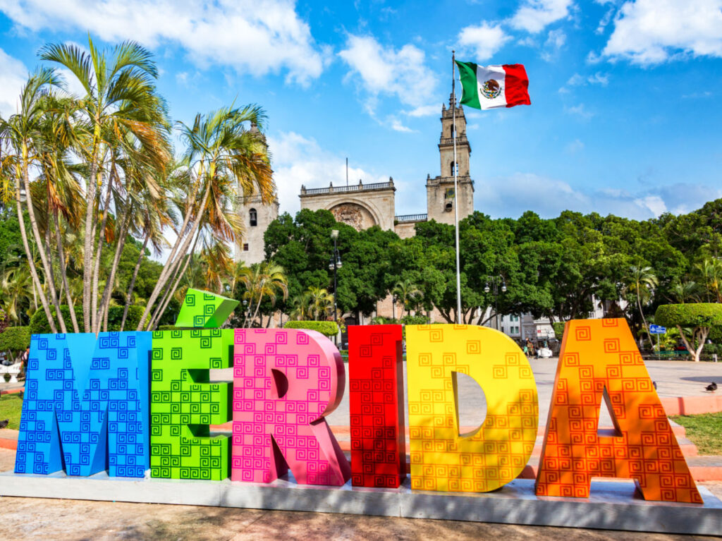 Colorful signage of Merida in Mexico