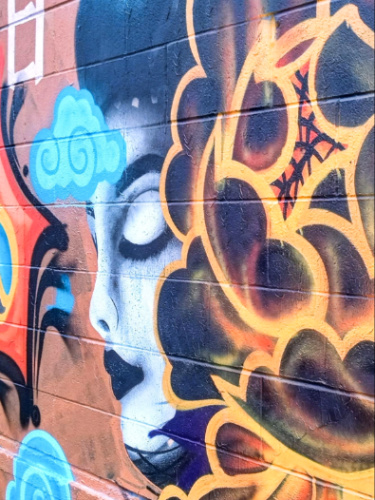 Closeup look of the colorful mural at Mount Pleasant
