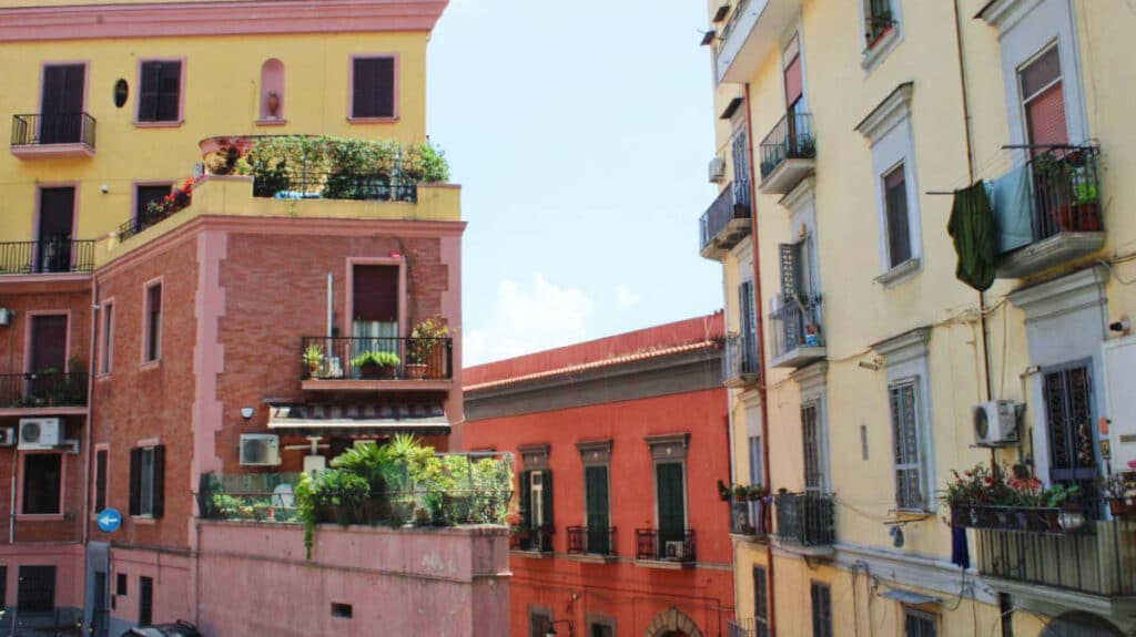 View of the colorful residential neighborhood 