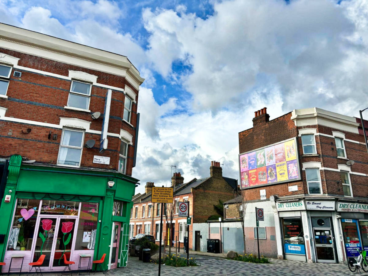 View of the colorful shops around the streets of Shoreditch
