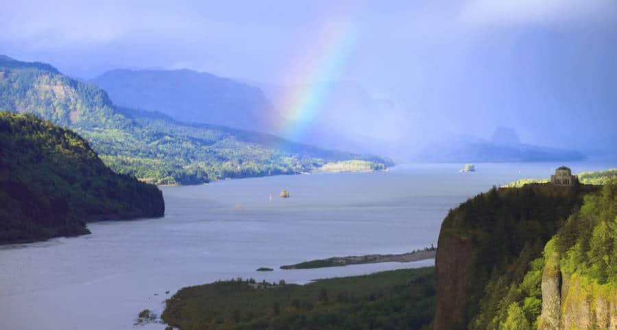 A rainbow over the Columbia River Gorge