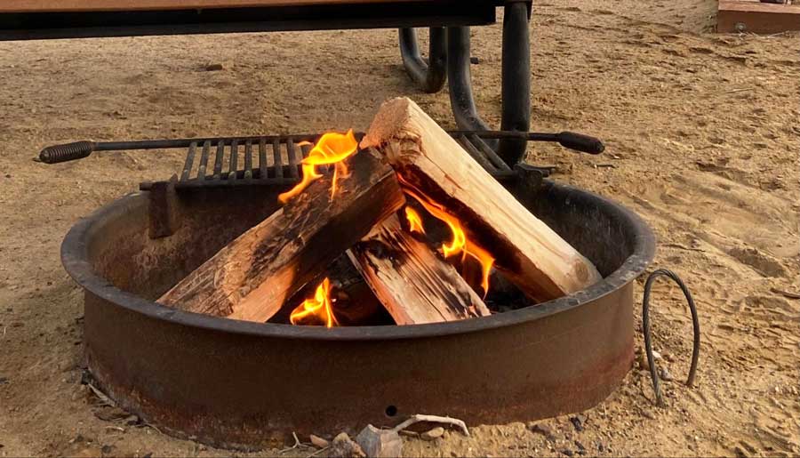 A camp fire at the Columbine Campground