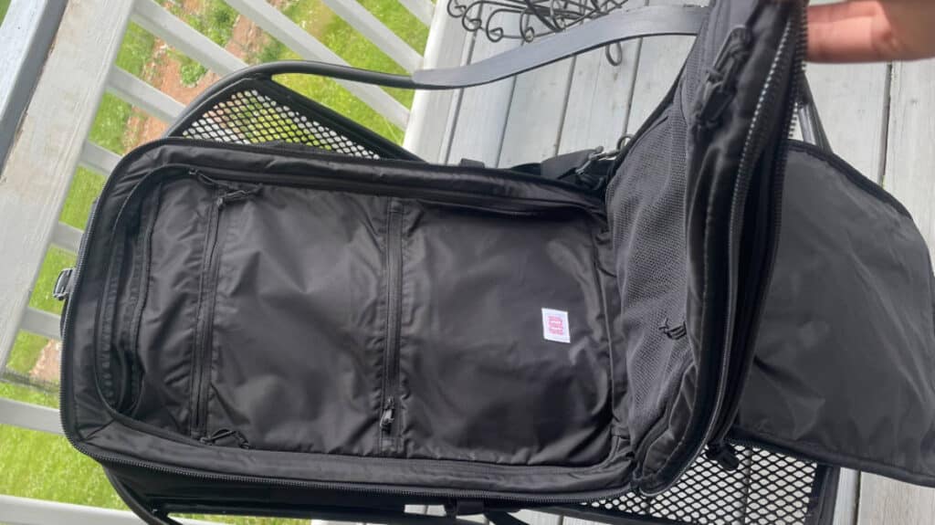 View of a the interior compartment of a backpack
