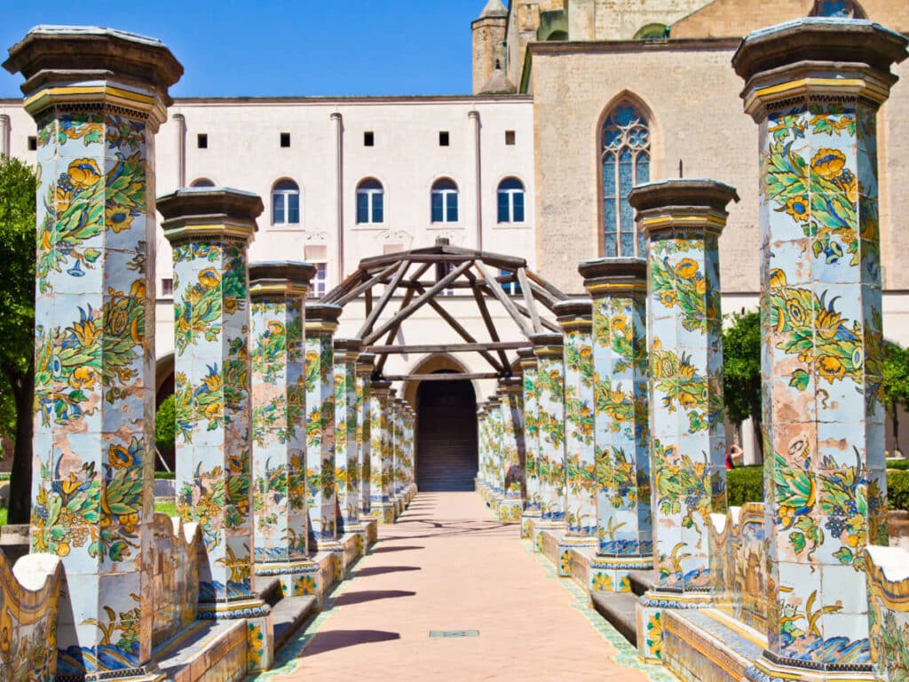 View of the colorful columns at the Santa Chiara Complex