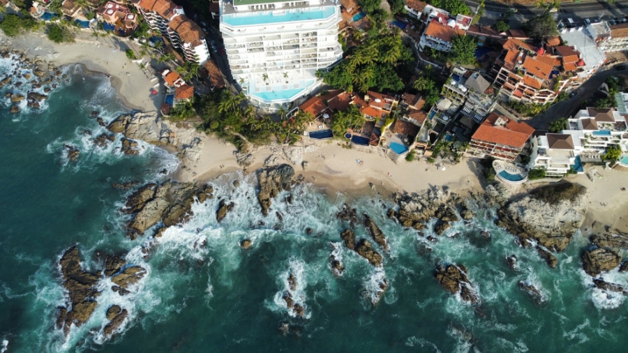 Aerial view of the Conchas Chinas Beach