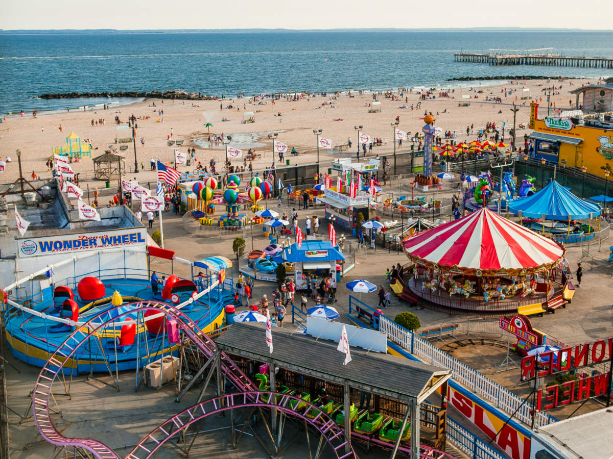 View of Coney Island Beach and amusement park from above