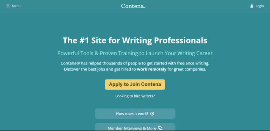 View of the homepage of Contena 