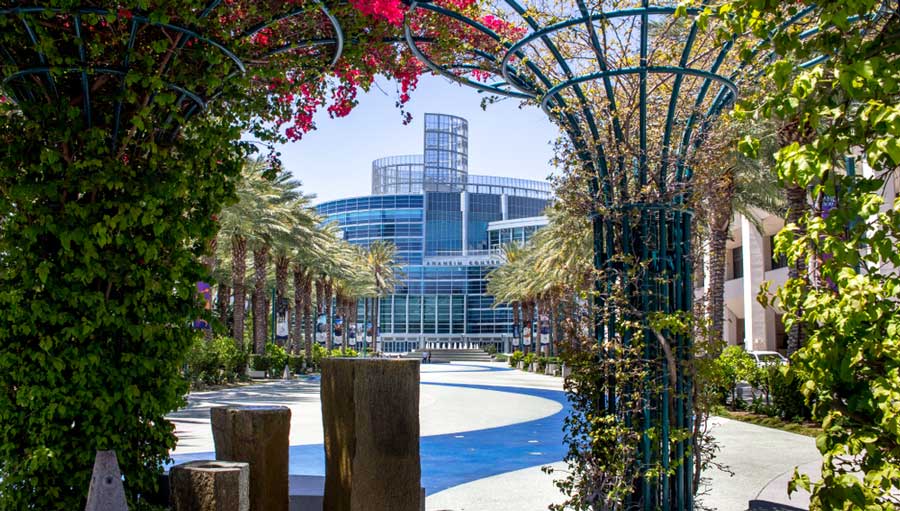 The Convention Center from afar in the Anaheim area
