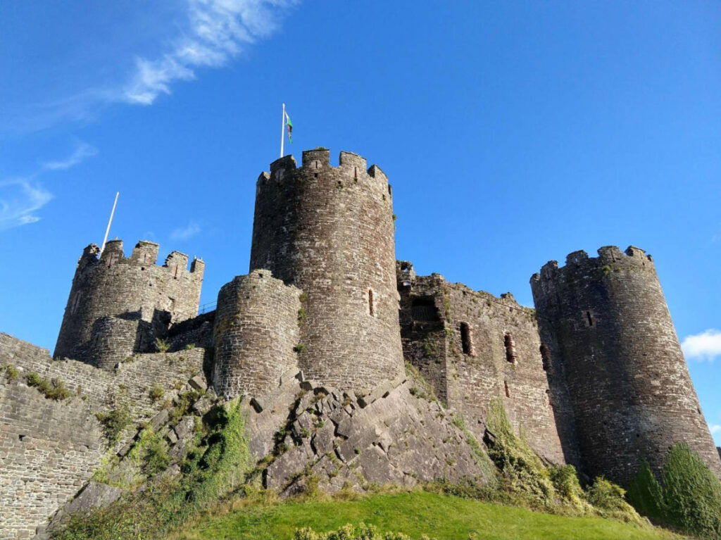 Clear blue sky over the Conwy Castle
