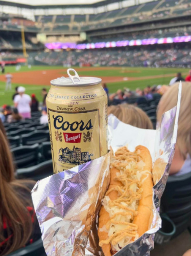 Closeup look of the Coors banquet and hotdog bun at the Coors Field