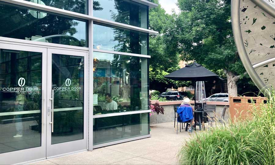 View of the entrance to Copper Door Coffee Roasters