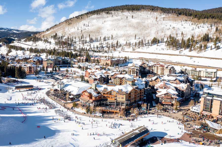Overlooking view of the Copper Mountain Ski Area during winter season
