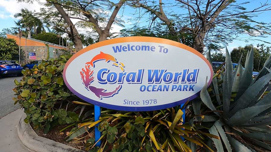 View of the welcoming sign in Coral World Ocean Park