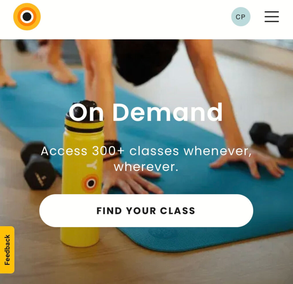 Screenshot of the CorePower Yoga website
