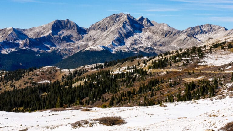 View of the Cottonwood Pass during winter in Buena Vista