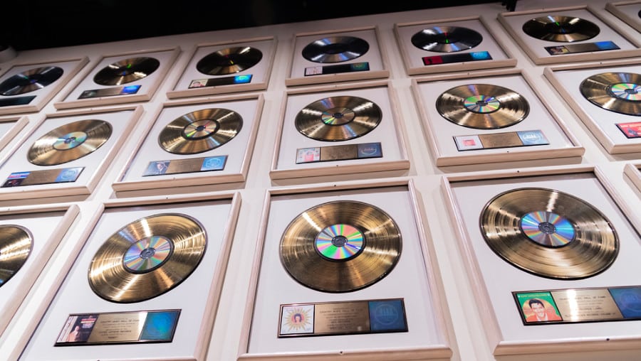 Framed LP displays at the Country Music Hall of Fame and Museum in the city of Nashville