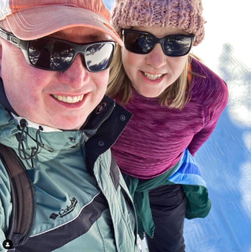 The author Laura Falin and her husband bundled up for winter