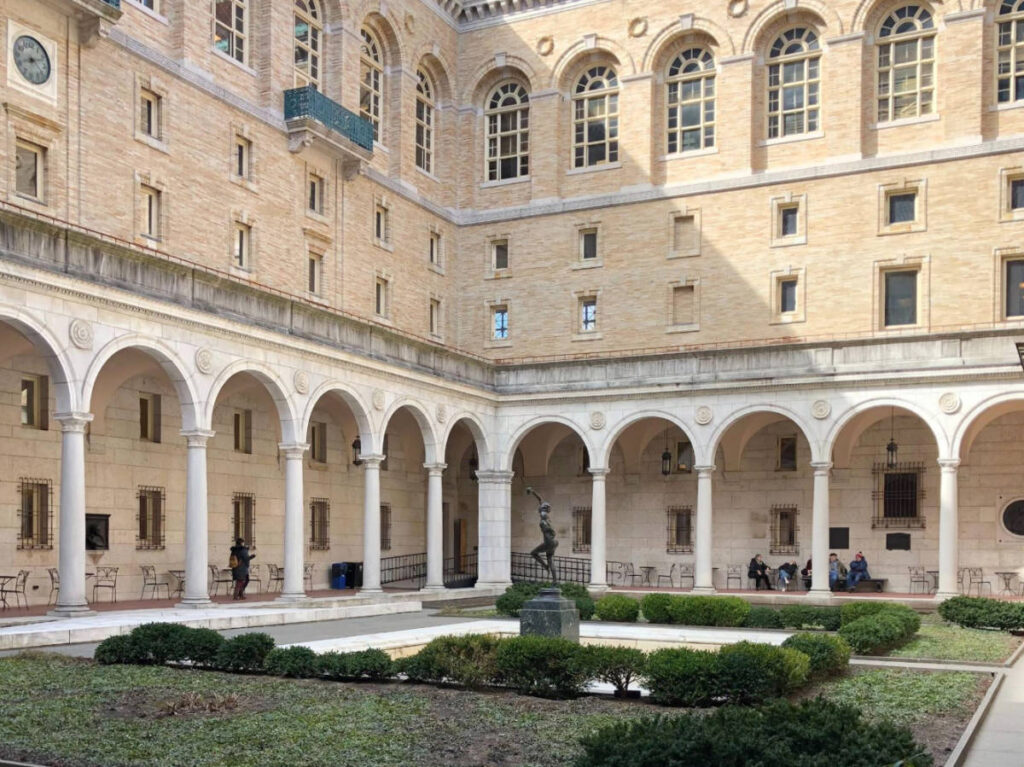 View from the courtyard at the Boston Public Library