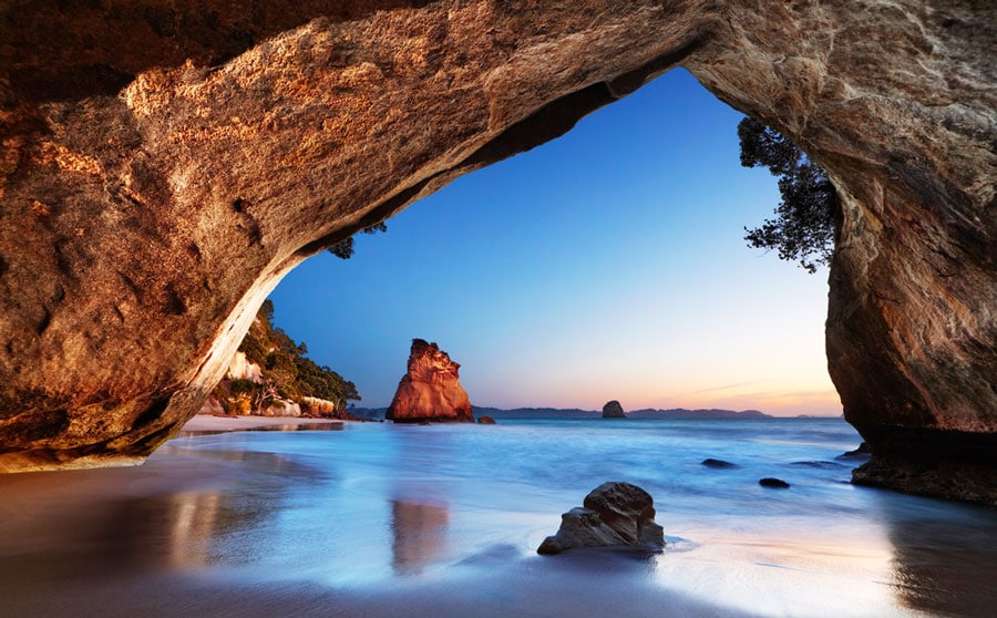 View of the Cathedral Cove in New Zealand