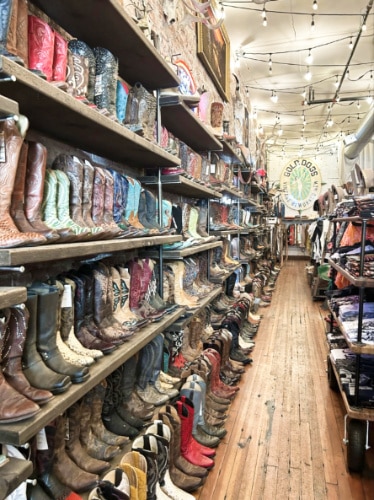 View of inside the cowboy boots store in Ballard